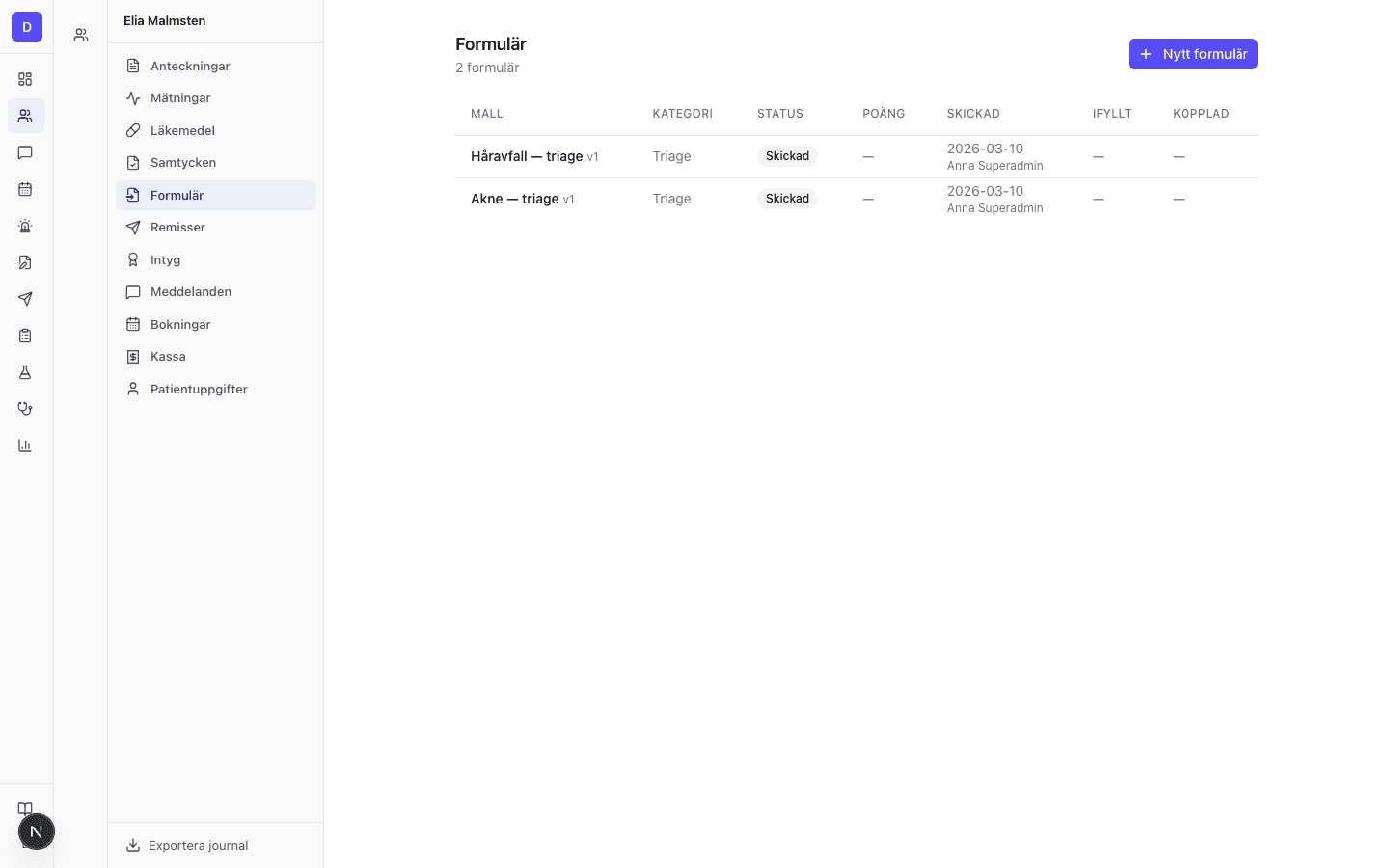 Hälsodeklarationer och formulär — digitalt